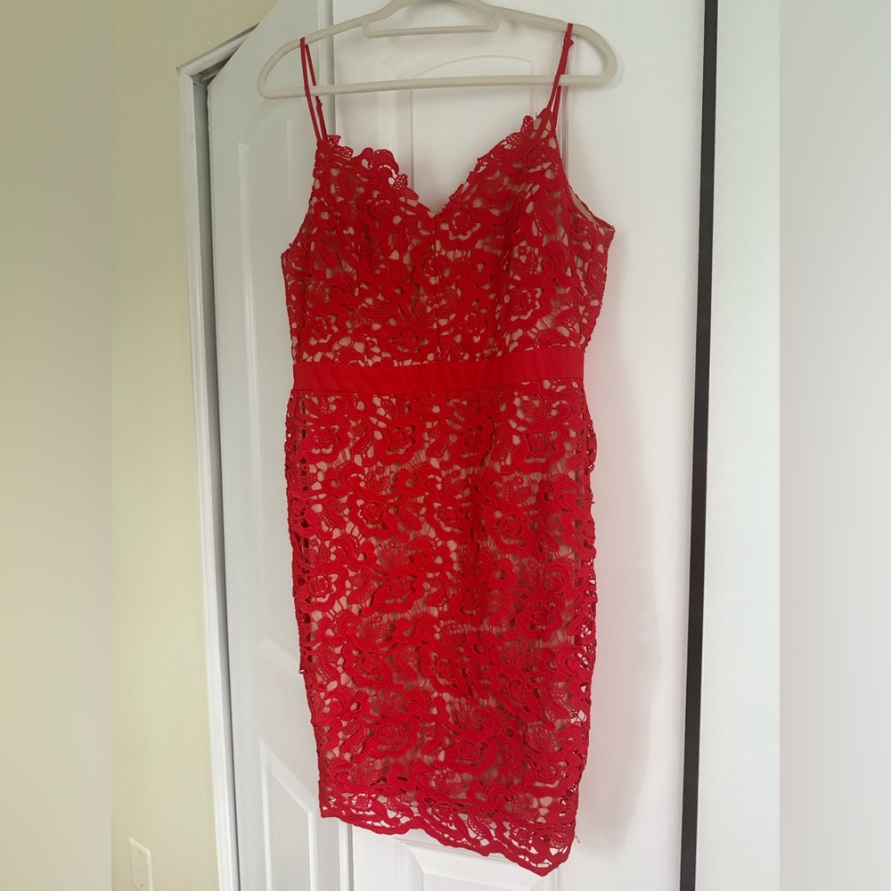 Red lace cocktail dress